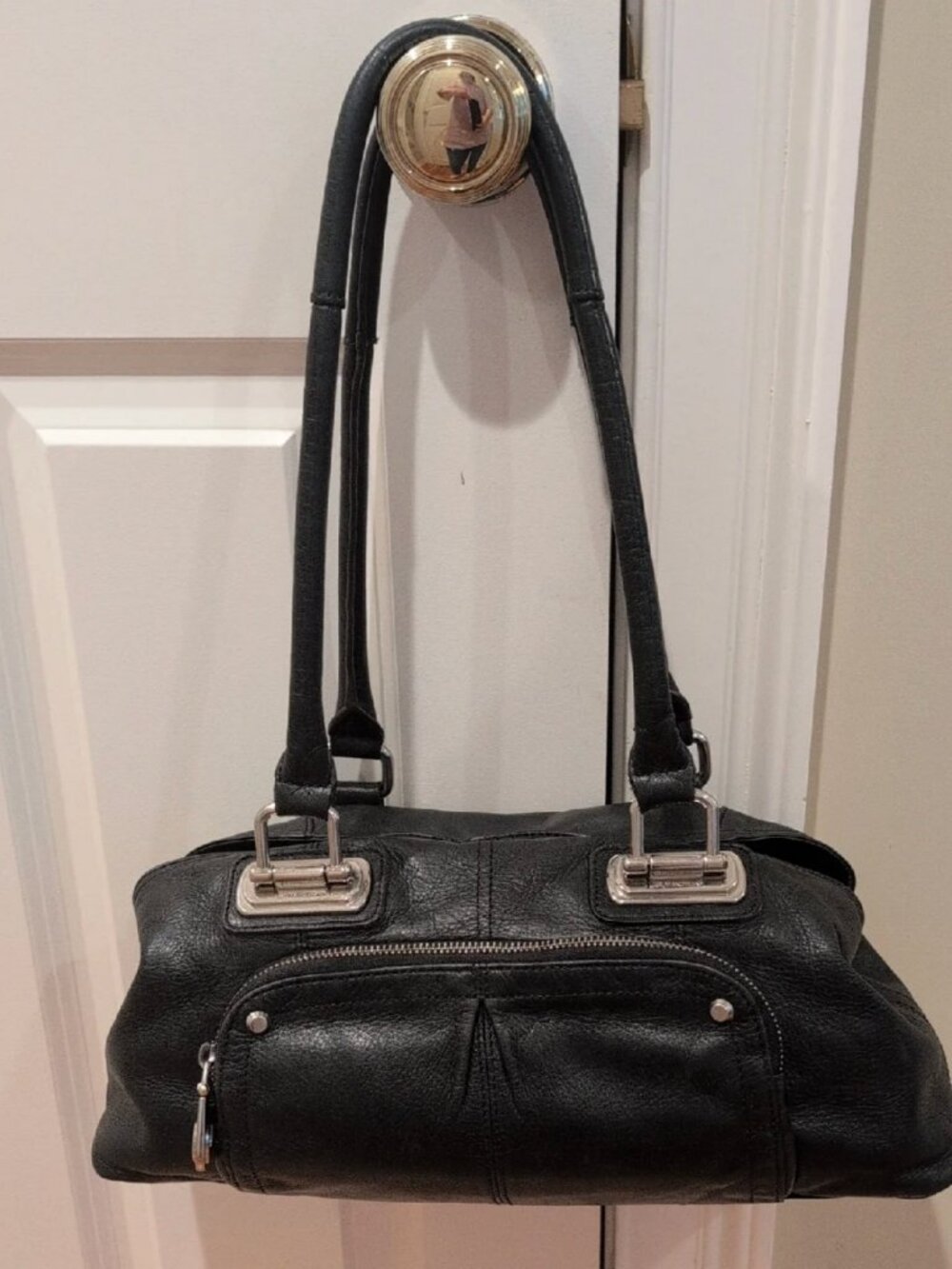 B. Makowsky Black Pebbled Leather Satchel Shoulder Bag Y2K Vintage